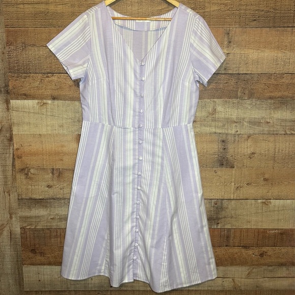 🌻 Wayward Fancies eShakti Lilac Striped Button Down A-Line Shirtdress *no size* - Picture 1 of 12